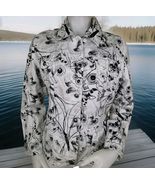 Chicos Denim Jacket Womens Sz 2 L Black Silver Graffiti Print Stretch Co... - €19,76 EUR