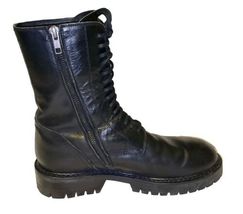 Ann Demeulemeester Women Black Leather Vitello Olio Nero Combat Boots sz 39 Box image 6