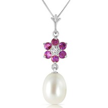 4.53 Carat 14K Solid White Gold Necklace Natural Pearl, Amethyst Diamond 14&quot;-24&quot; - £285.88 GBP