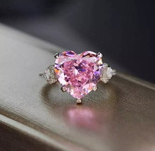 4.50Ct Heart Cut Lab-Created Pink Sapphire Engagement Ring 14k White Gol... - £119.36 GBP