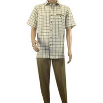 Men 2pc Walking Leisure Suit Short Sleeves By DREAMS Checker 283-03 Tan image 7