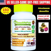 Peruvian Maca Root Capsules Yellow Maca Black &amp; Red Maca &amp; Black Pepper-... - $19.79