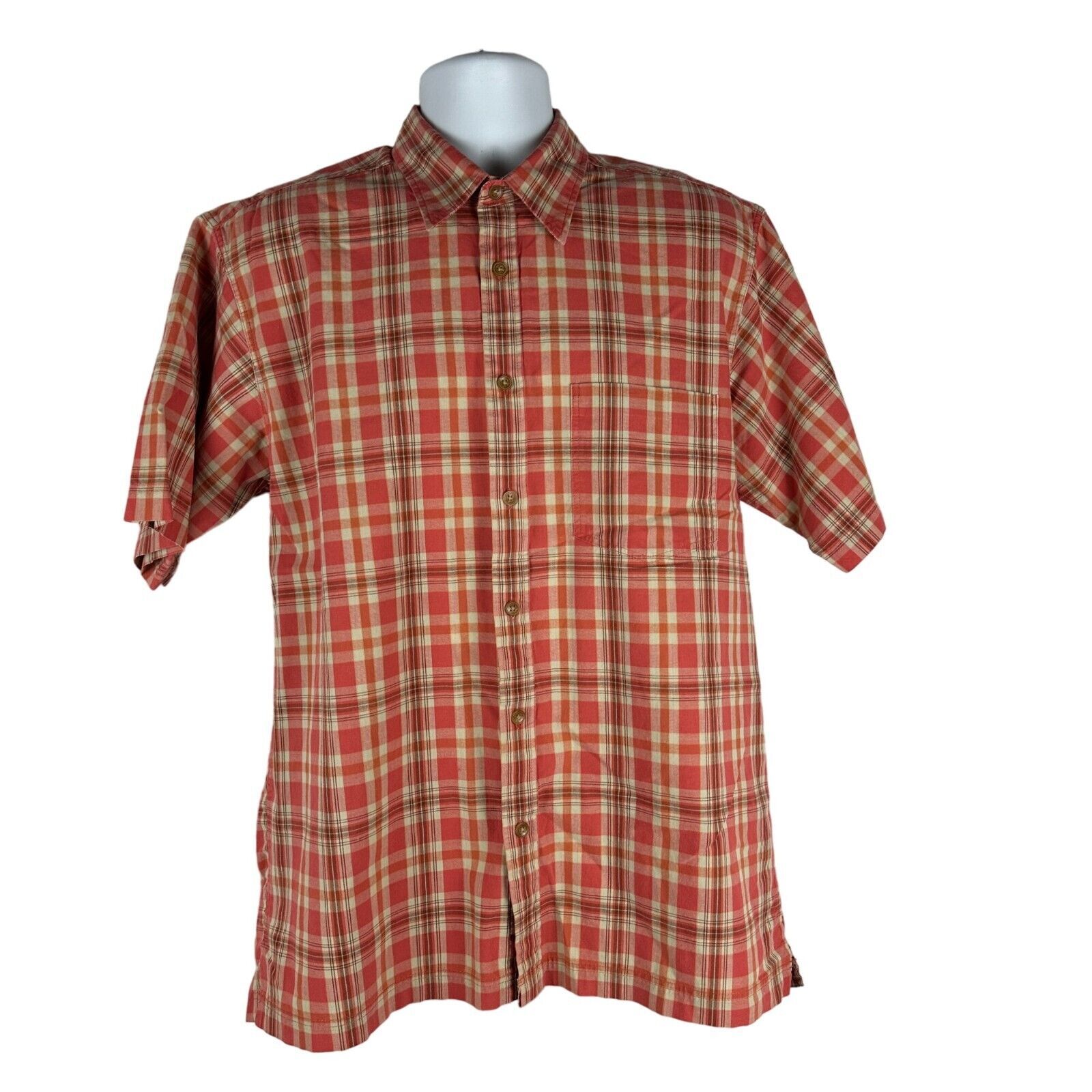 Izod Jeans Mens Red Plaid Short Sleeve Button-Up Shirt Size M 100% Cotto... - $16.70