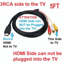5FT New Hdmi Male To 3 Rca Video Audio Av Transmitter Adapter Cable Hdtv 1080 - £5.38 GBP
