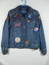 Eddie Bauer Denim Jean Jacket Patches Women XL Biker Bike Week Bands Beer - £55.03 GBP