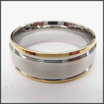 Stainless Steel Stamped High Polished Gold Edged/Silver Ring 8mm - $19.98