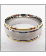 Stainless Steel Stamped High Polished Gold Edged/Silver Ring 8mm - £15.64 GBP