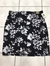 NEW ANNE KLEIN BLACK WHITE FLORAL FAUX WRAP CAREER BUCKLE PENCIL SKIRT S... - £38.01 GBP