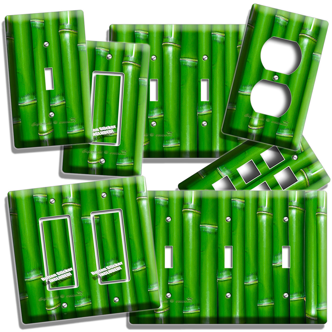 GREEN LUCKY BAMBOO LIGHTSWITCH OUTLET WALL PLATE ROOM HOME FENG SHUI HOUSE DECOR - £13.48 GBP - £21.73 GBP