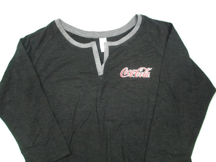 Coca-Cola Gray Split V-neck Raglan Tee T-shirt Size Medium - BRAND NEW - $12.38