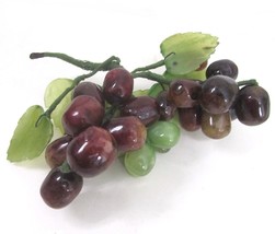 Stone Grape Cluster Vine Jadeite Green  Red Fruit Jade Leaf Kitchen Decor MCM vt - £27.29 GBP