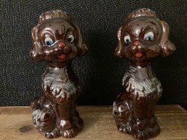 Vintage Pair of Japanese Mid Century  Glazed Clay Brown Poodle Figurines... - $232.99 MXN