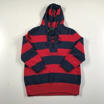 Ralph Lauren Jeans Co Hoodie Womens Small Red Blue Striped Hooded Henley Neck - £19.03 GBP