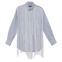 Comme Des Garçons Homme Plus Striped Fringed Shirt In Cotton Men Light Blue S - $512.05