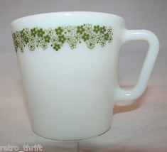 Corning  Pyrex Spring Blossom Green Crazy Daisy Milk Glass 1 Coffee Tea Mug Cup  - £22.55 GBP