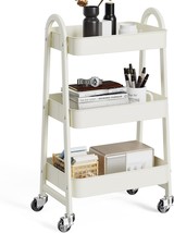 Olixis 3 Tier Utility Rolling Cart, Metal Mobile Storage Shelf With, White - $45.10 CAD
