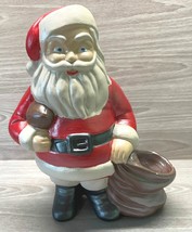 Vintage Christmas Figure Santa Toy Sack &amp; Football Handpainted Ceramic H... - $32.88