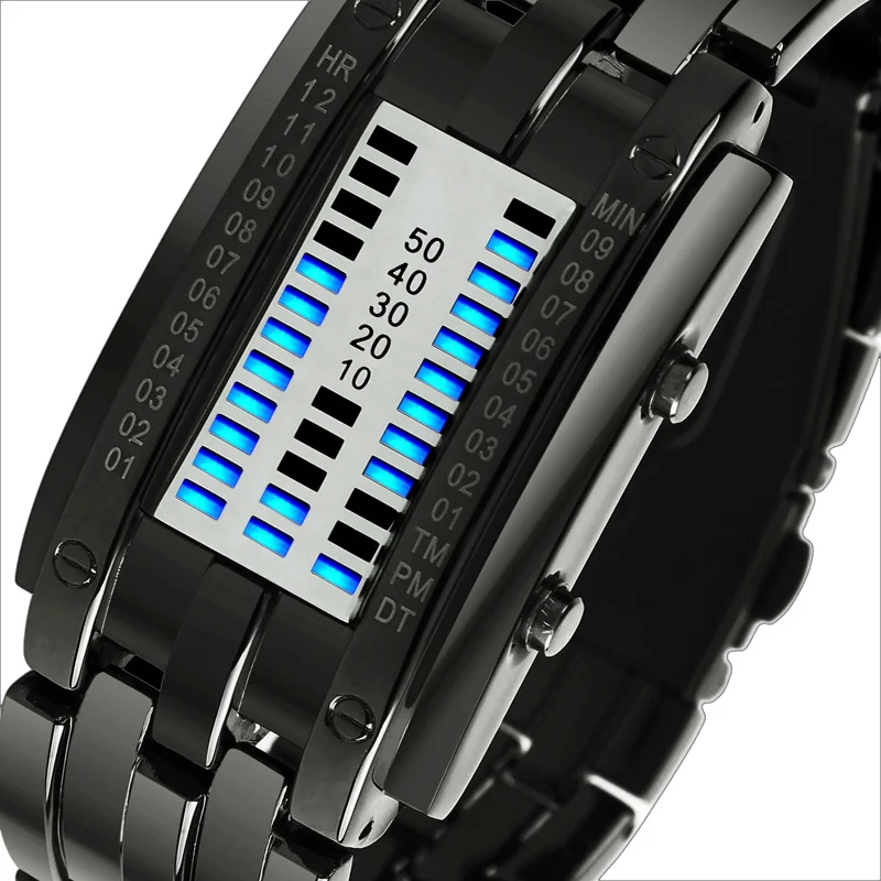 Sport watch men stainless steel strap led display watches 5bar waterproof digital watch thumb200