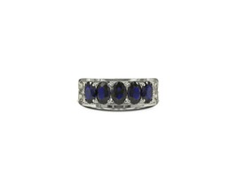 Silver Blue Sapphire Ring Natural Engagement Ring 5 Stone Ring - £51.75 GBP+