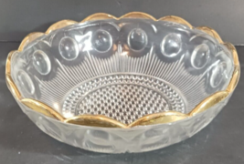 Bartlett Collins Manhattan Clear Serving Fruit Bowl Gold Trim Scallop Rim - £17.84 GBP