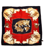 Symphony Scarves Cats Kittens Many Blue Red Made In Italy 33 Inches Square - £18.44 GBP