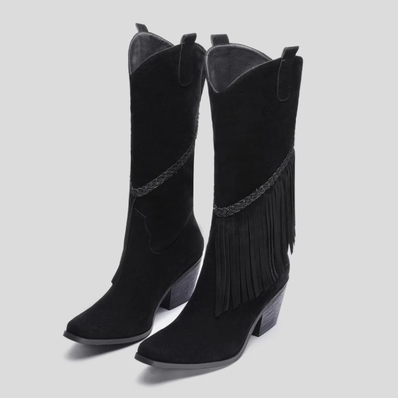 2023 Autumn Winter Sheep Back Down Fringe Retro Ethnic Wind  Women Boots Thick H - £144.65 GBP