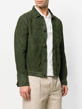 Men green suede leather shirt sheepskin suede cowboy leather jacket shir... - £118.86 GBP