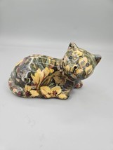 Vintage Ceramic Patchwork Cat Figurine, Decoupage Design, Covered in Flo... - $14.91