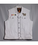 Born Fly Vest Mens 2X White Denim Sleeveless Button Down Moto Biker Stre... - $29.66