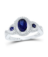10kt White Gold Womens Oval Lab-Created Blue Sapphire 3-stone Ring 1-1/2... - £357.68 GBP