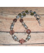Necklace Bead Silver Tone/Multi Color 18&quot;+ Lobster Clasp Upcycled Handmade - $10.00