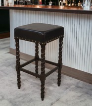 30&quot; Black And Espresso Faux Leather And Solid Wood Backless Bar Height B... - $252.81 CAD