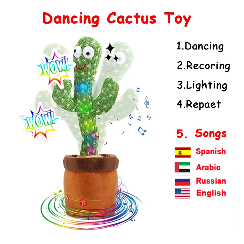 Rechargeable Dancer Cactus Glowing Dancing Captus USB Record Swing Fish Repeat - £14.77 GBP+