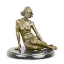 Margret Nude Female Sitting Real Bronze on Marble Base Statue Sculpture 6.70 in - £110.91 GBP