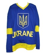 Any Name Number Ukraine National Team Retro Hockey Jersey Blue Any Size - $74.88 CAD