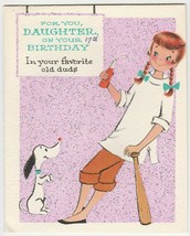 Vintage Birthday Card Girl Drinks Soda Beagle Glitter Tomboy Dresses Up 1960&#39;s - £7.78 GBP