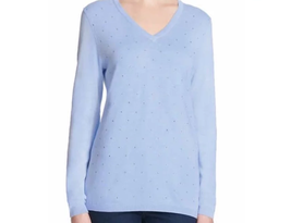 NEW Womens DKNY Rhinestone Embellished V-neck Sweater ladies size S light blue - £8.61 GBP