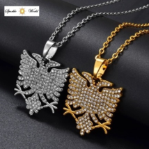 Classic Gold Silver Plated Albanian Eagle Cubic Zircon Pendant Necklace Gift - £12.91 GBP