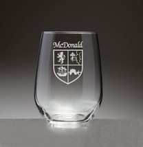 McDonald Irish Coat of Arms Stemless Wine Glasses (Sand Etched) - £53.49 GBP