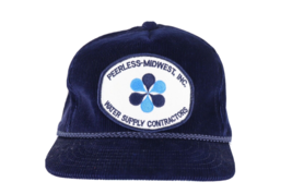 Vintage 90s Faded Peerless Midwest Water Supply Roped Corduroy Snapback Hat Blue - £22.85 GBP