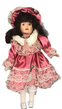 Porcelain 16” Doll Mauve Hat &amp; Dress With Lace And Flowers - £15.81 GBP