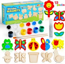 12 Wooden Magnet Creativity Arts Crafts Painting Kit for Kids Decorate Y... - $24.80