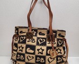 Dooney And Bourke Star &amp; Heart Canvas Shoulder Bag Purse Patchwork Pockets - $34.55