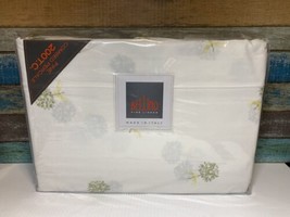 Italy Bellino King Sheet Set 4 Pc Nip Jardin Sage Floral / White Egyptian Cotton - £119.52 GBP