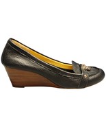 Tommy Hilfiger TWKREE Wedge Heels Womens US 10M Black Leather Gold Detai... - $59.49