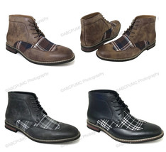 Mens Ankle Boots Wing Tip 2-Tone Plaid Lace Up Leather Lined Oxfords Dre... - £20.88 GBP+