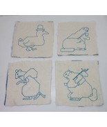 4 Vtg Antique Quilted Panels Hand Made Stitched Animals Duck Badger Squi... - £9.87 GBP