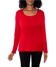 Mario Serrani Womens Top Red Knit Scoop Neck Long Sleeves Soft Relaxed Fit - $36.99