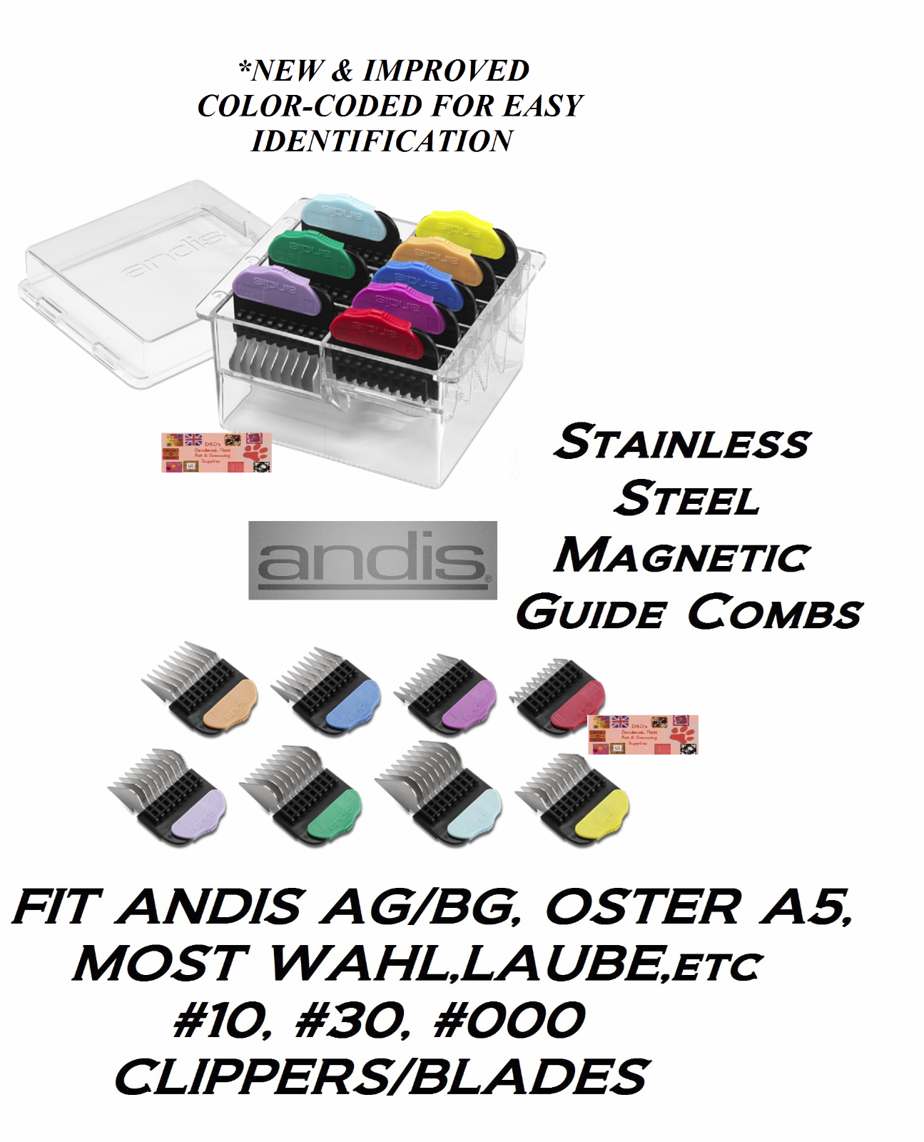 Andis Acier Inoxydable Magnétique Lame Pièce Jointe Guide Peigne Kit Coupe Oster - $76.63
