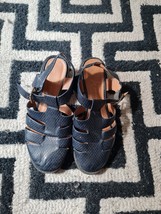 Atmosphere Blue Leather sandals Women Size 5uk/38eur Express Shipping - $18.00
